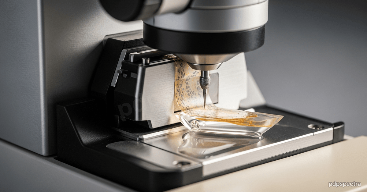 Ultramicrotome cutting an ultrathin tissue section onto a water boat