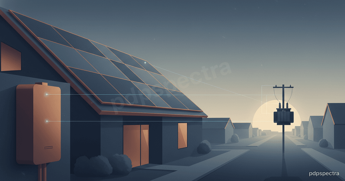 Home battery and rooftop solar with grid lines
