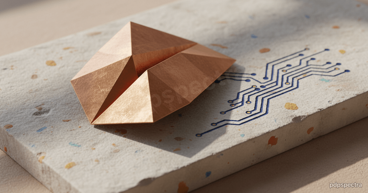 Andean peaks behind a copper-coil motif with glowing circuit threads
