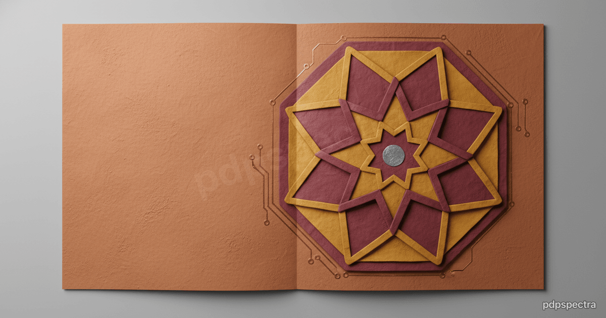 Moroccan zellige geometry over a circuit pattern