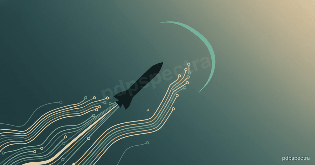 Rocket Lab Electron silhouette with circuit threads tracing the launch path