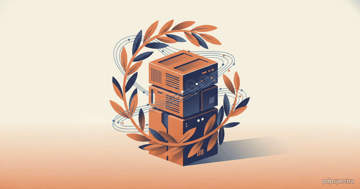 Tunisian olive branch wrapped around server tower