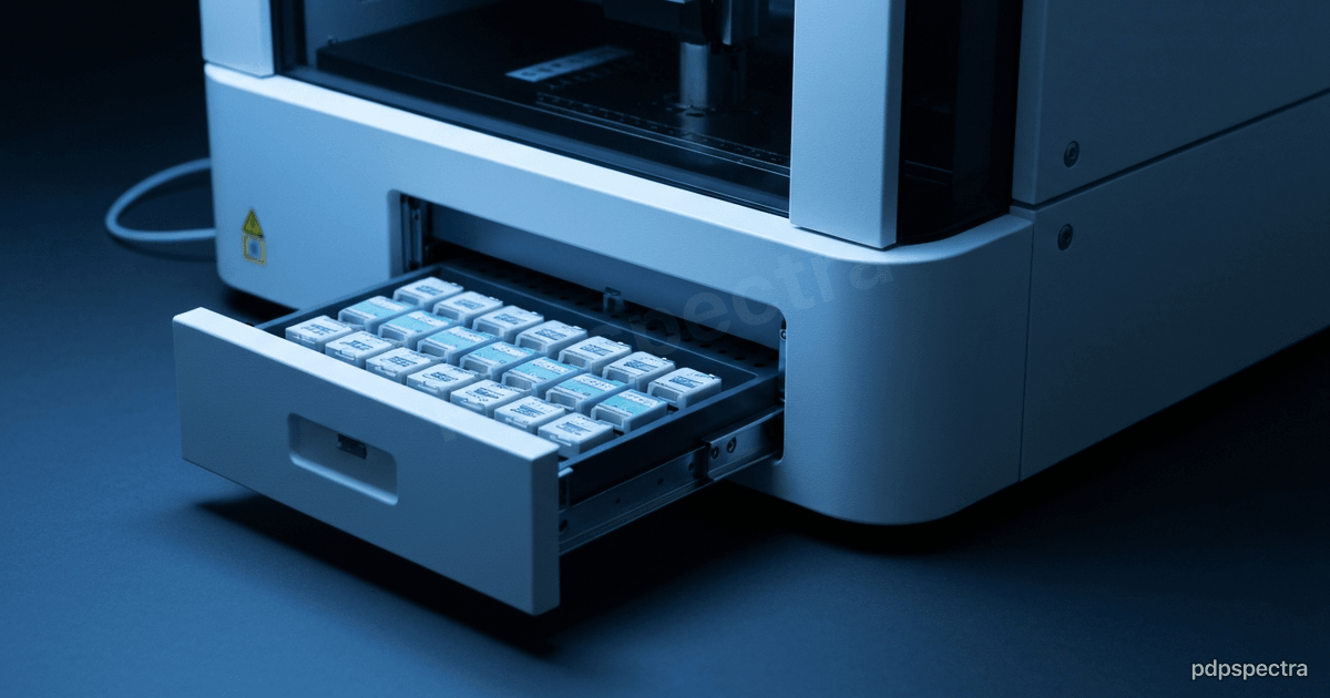 Clinical genomics sequencer with an open flow-cell drawer and reagent cartridges