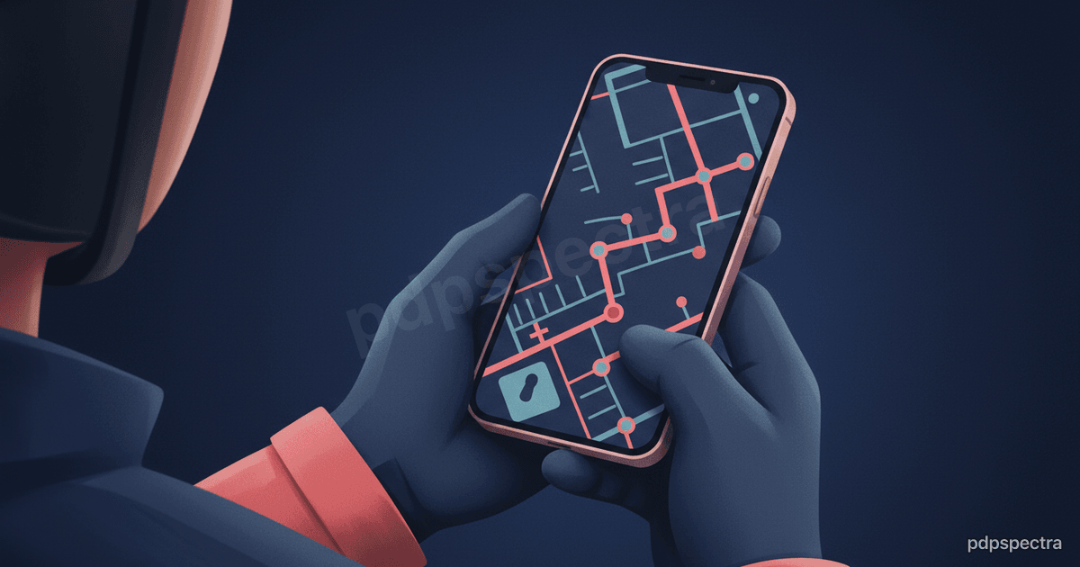 Delivery rider with route-overlay phone screen
