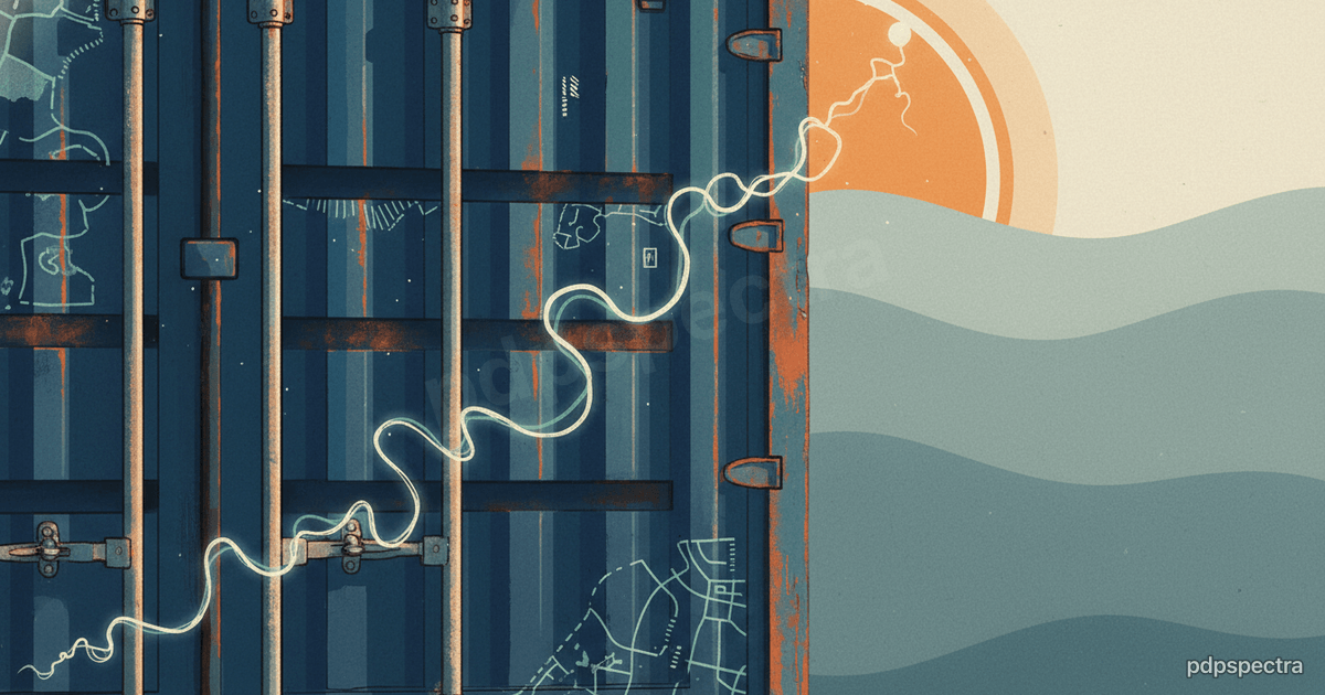 Shipping container with GPS-trail overlay