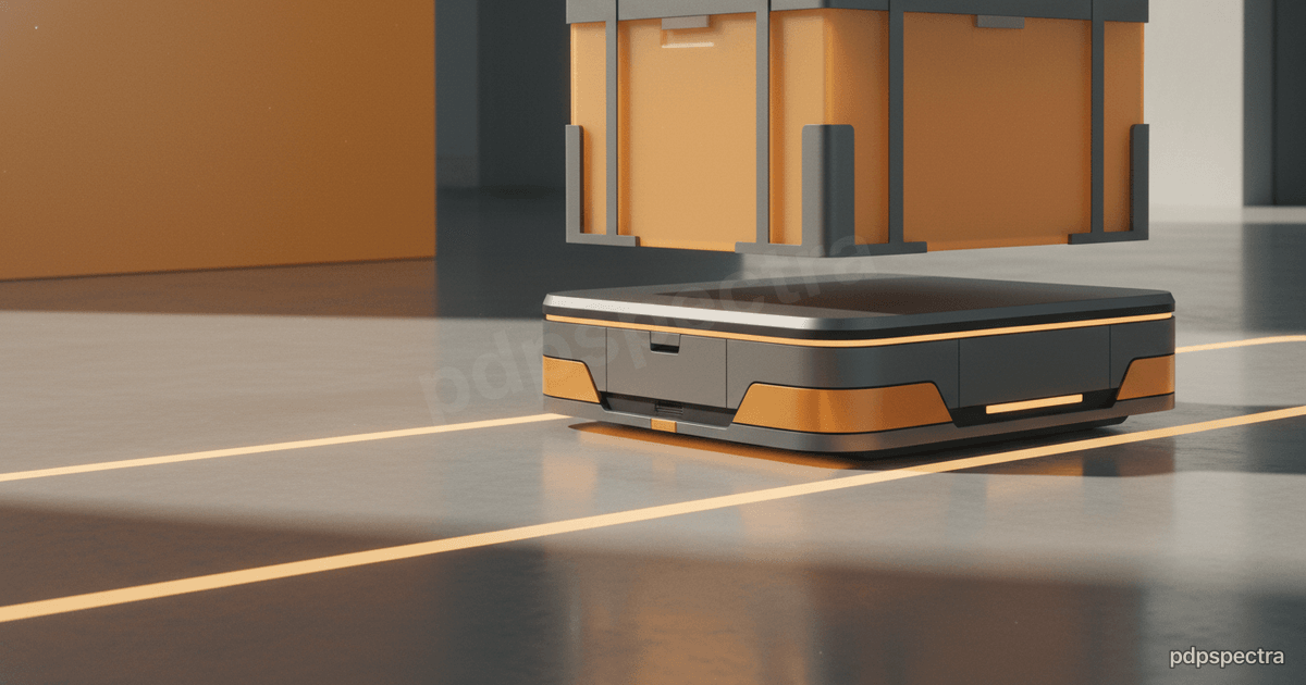 Mobile robot under tote in warehouse aisle