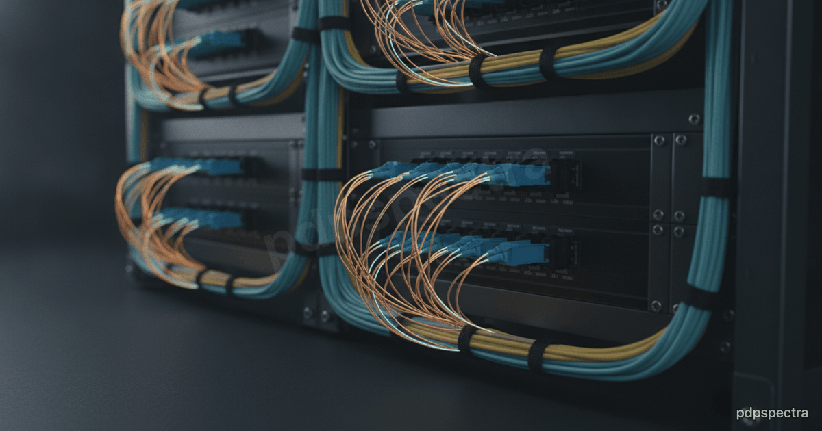 Rows of server racks in a regional data center hall