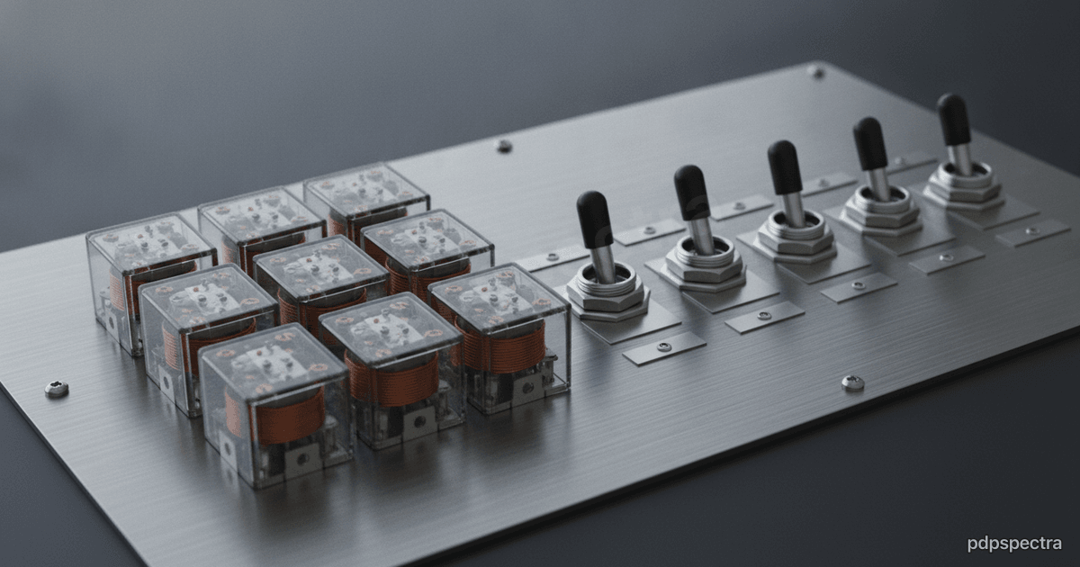 A brass switchboard with patch cords routing connections