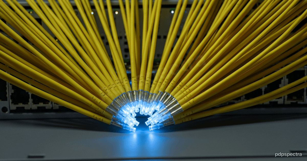 Macro view of a switch ASIC ringed by integrated optical engines and fiber pigtails