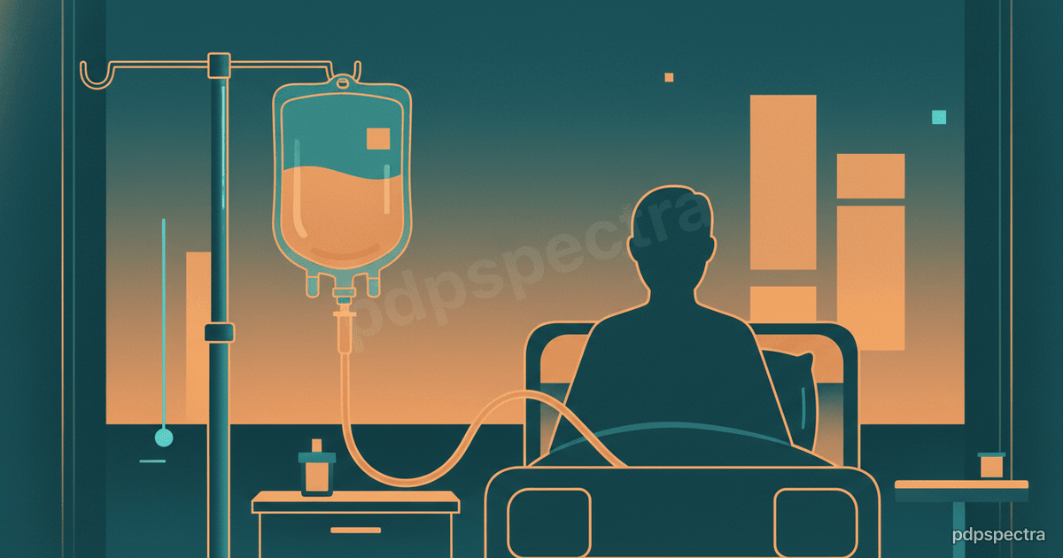 Clinical infusion bag and patient silhouette in a hospital setting