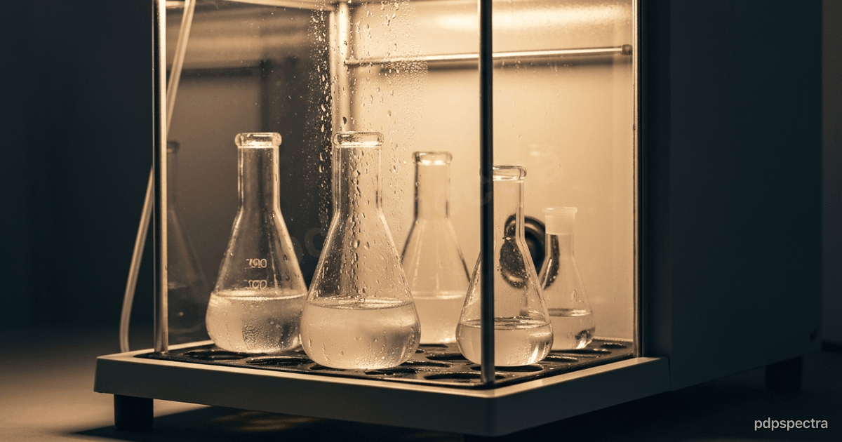 Open laboratory freezer with stacked cryo boxes of sample vials in cold vapor