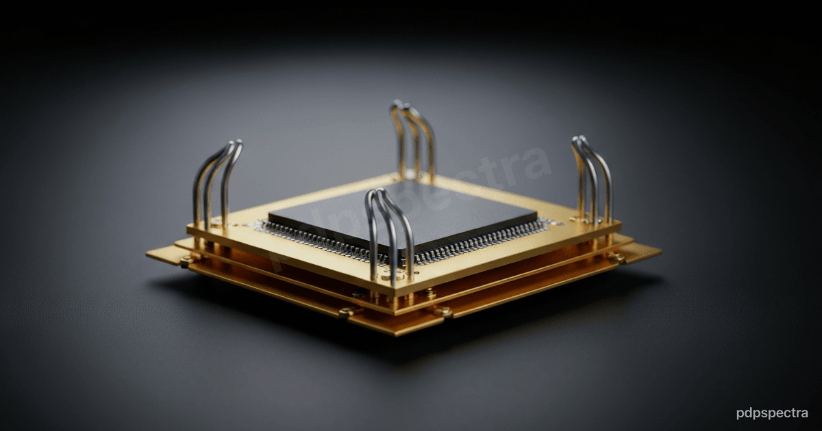 Superconducting quantum processor chip mounted on a gold carrier with bonded microwave wiring