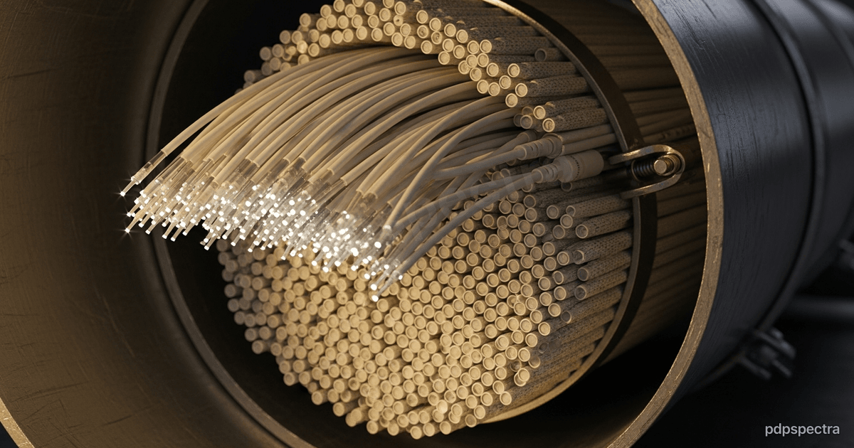 Fibre optic trunk cables coiled inside a steel conduit run