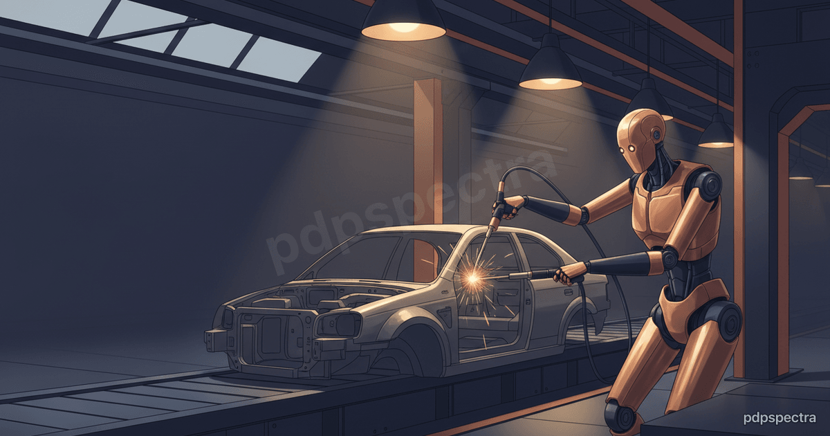 Humanoid robot working on a factory floor
