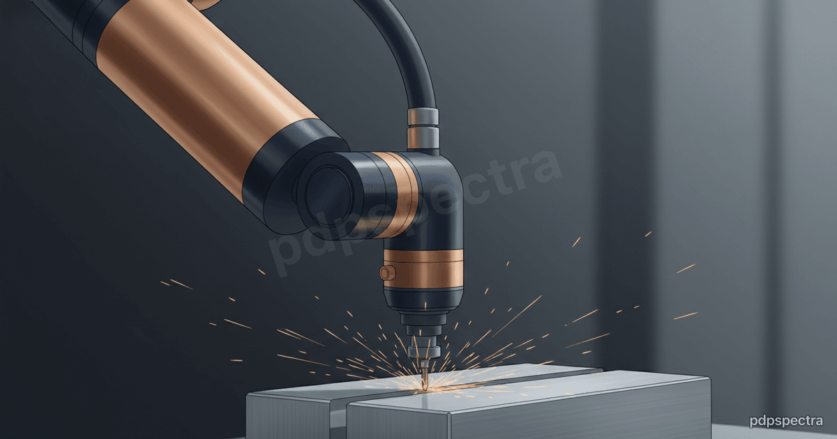 Robot arm working on a precision part