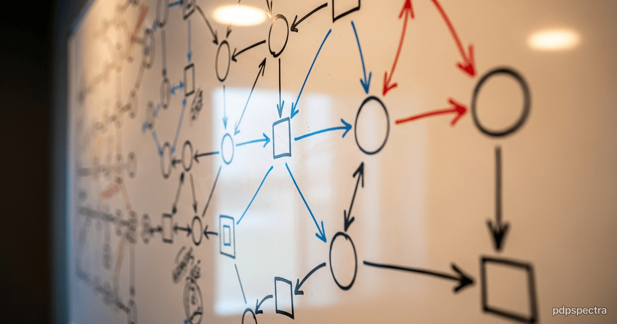 Whiteboard covered in hand-drawn graph nodes and arrows