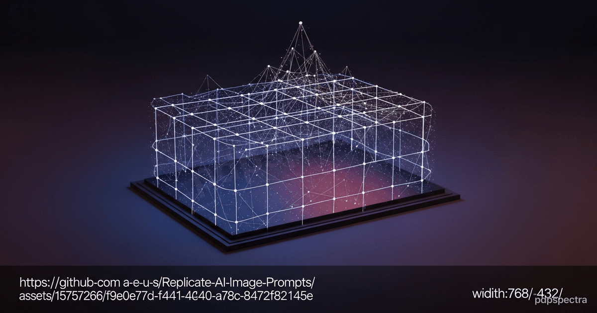 A factory floor of abstract machinery silhouettes wired into a glowing local inference node with short tight signal arcs