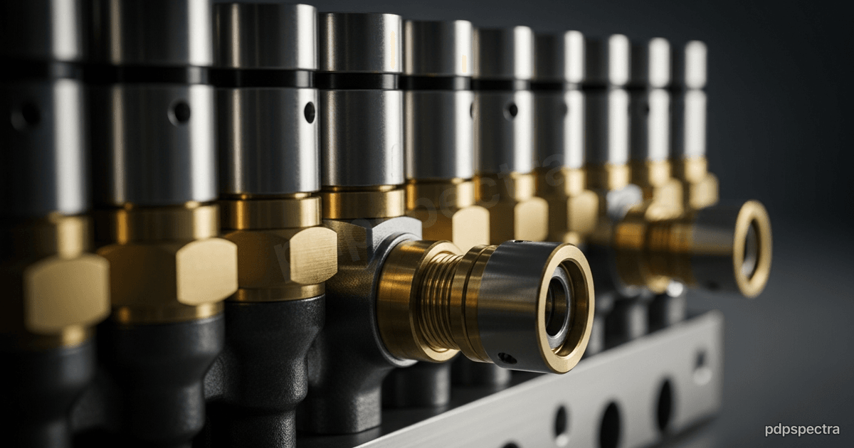 Quick-release couplers on a manifold, one disconnected