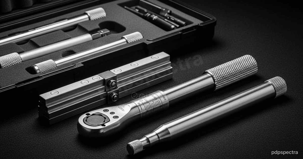 Torque wrench and gauge blocks on dark felt