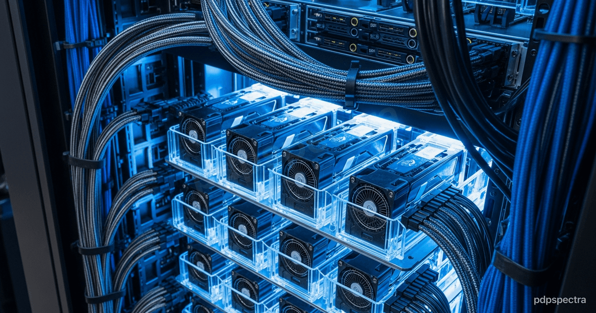 Liquid-cooled GPU rack with dense interconnect cabling in a data center