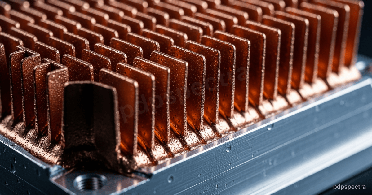 Copper heatsink fins bolted to a machined cold plate