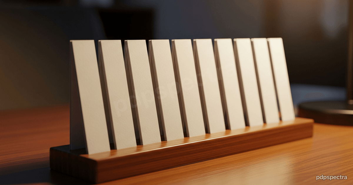 A fanned-out stack of blank index cards on a desk