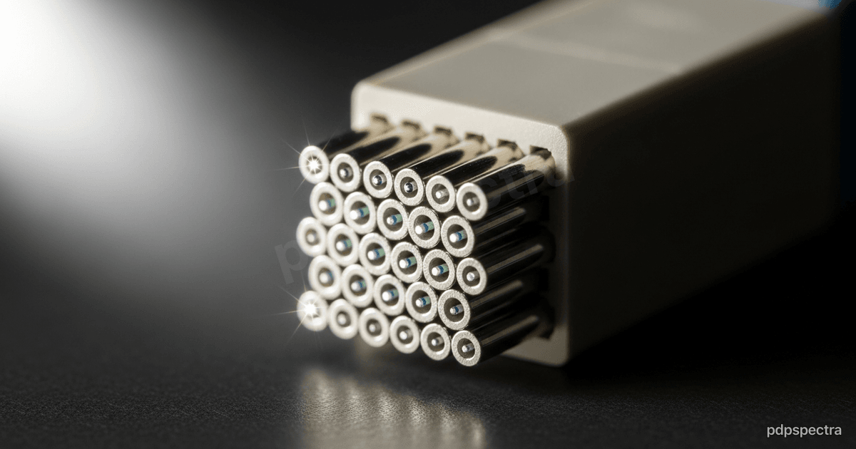 Array of optical fibers terminating in a polished fiber connector ferrule
