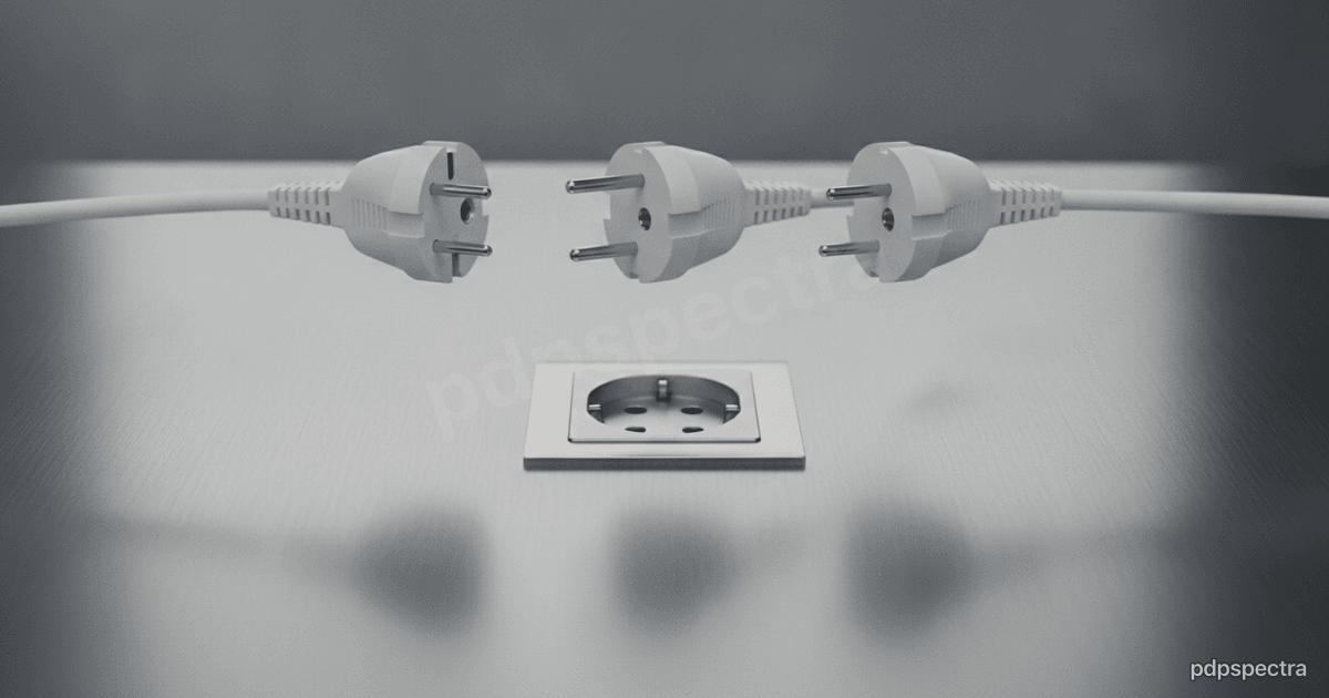 Three identical plugs hovering above one standardized socket