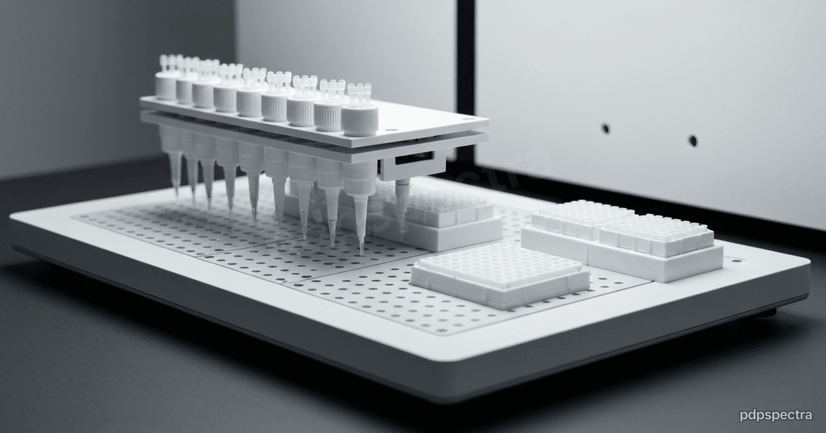 Stacked clear microplates on an automated storage carousel